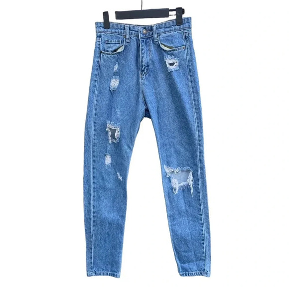 BOOHOO DISTRESSED SKINNY MOM JEANS - Picture 1 of 5